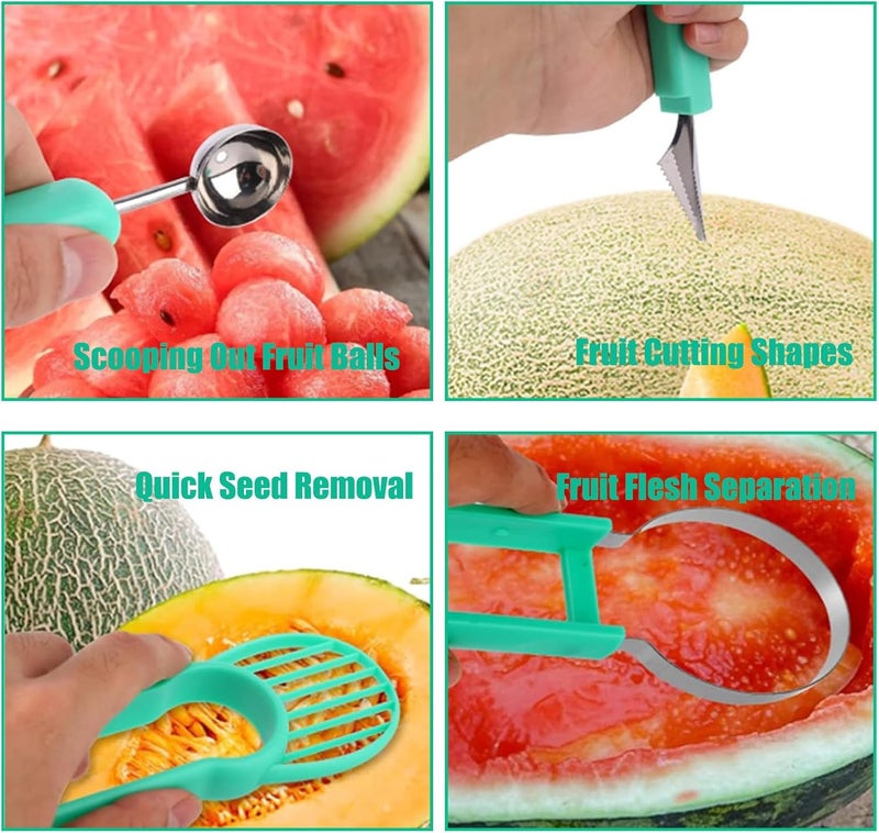 hrsyyl Fruit Cutter Slicer Tool Watermelon Plastic Stainless Steel Melon Baller Scoop Kitchen Scooper Gadget Kit for Making Juice Fruit Salad - Image 4